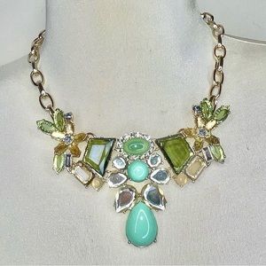 J. Crew Green Floral Jade Crystal Necklace with Gold Chain
